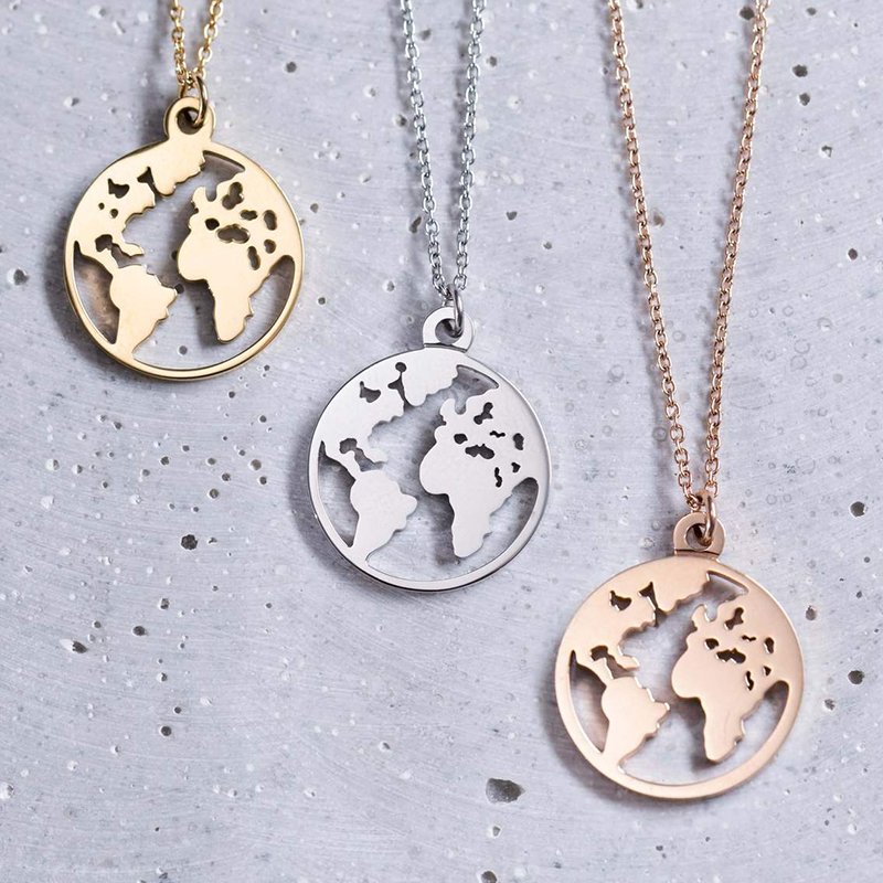 Ожерелье из нержавеющей стали Weltkarte Schmuck с картой мира