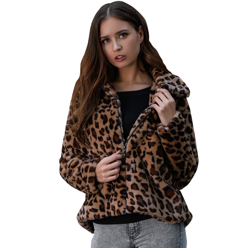 Новый Теплый Леди leopard зерна пальто зимние короткие на молнии Женская одежда