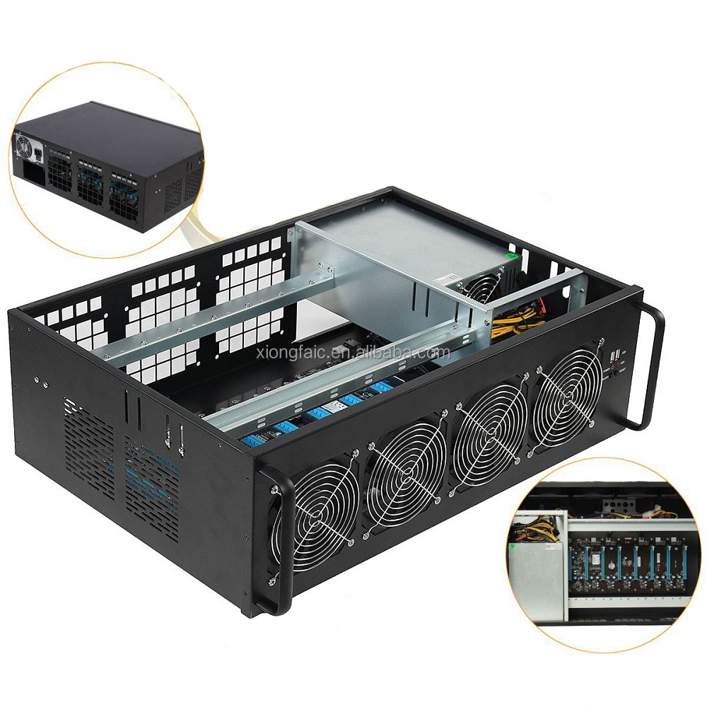 4U корпус Rig Barebone System Machine с IC6S 8 GPU материнская плата PSU 1850W 3855U CPU HDD RAM