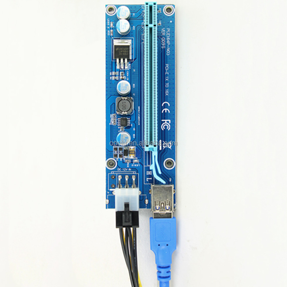 009S Risers PCIe PCI-E PCI Express Riser Card x1 x16 USB 3.0 Data Cable 6 Pin SATA Power Supply for BTC Miner with 2 LEDs