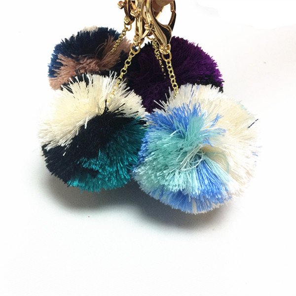 8cm pompom keychain for handbag ,Mixture color pomom tassel keychain supplier in Dongguan