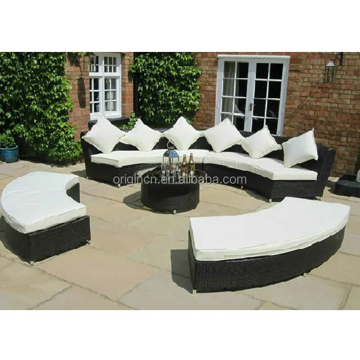 Bench chair designed sectional large rattan sofa round polyethylene outdoor furniture