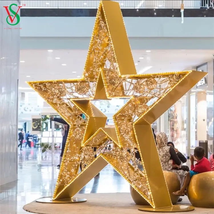 Indoor outdoor shopping mall ramadan festival led decoration 3d star string motif light