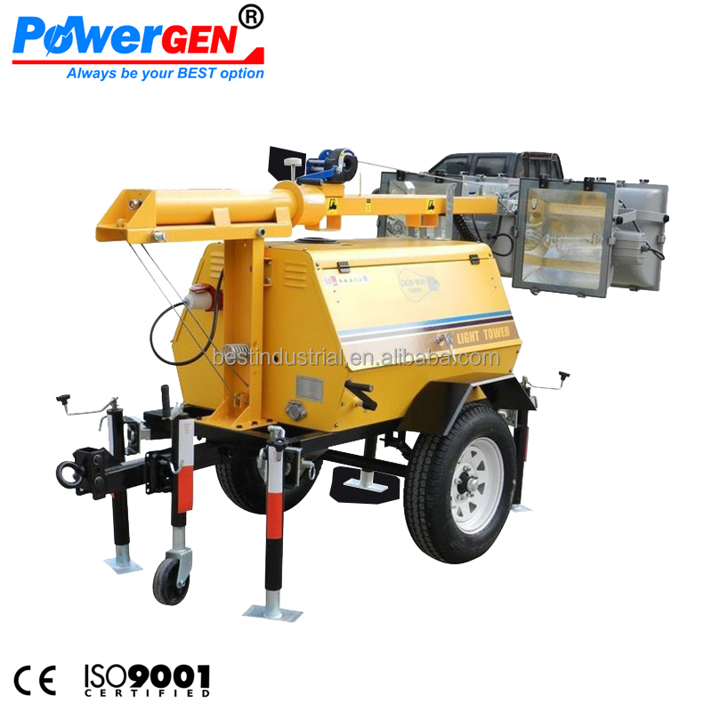 Лучший продавец! POWERGEN Mast 8 м металлический галогенный светильник буксируемый башенный светильник 4x1000 Вт дизельный генератор 5 кВт