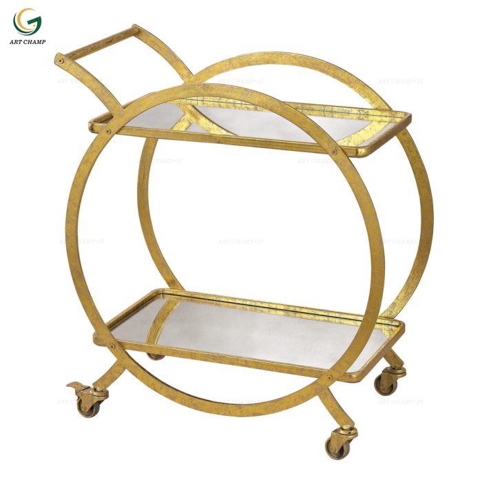 Dining Room Furniture Modern Luxury Metal Frame Gold Hotel Drink Trolley Bar Carts