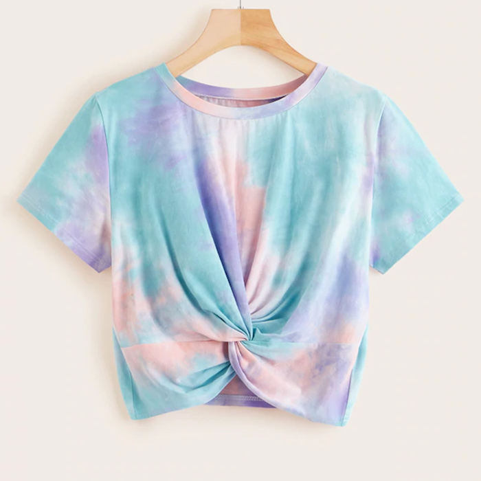 Китай пользовательские оптовая продажа для женщин твист спереди tie dye футболки