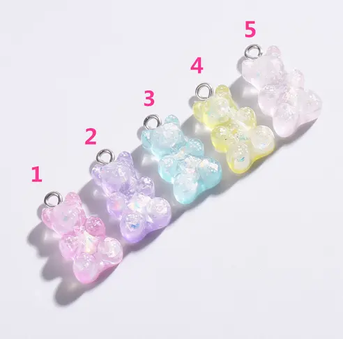 Lot Popular Cute 16mm Resin Gummy Bear Charm Pendant Flat Back Necklace Pendant Keychain Charms
