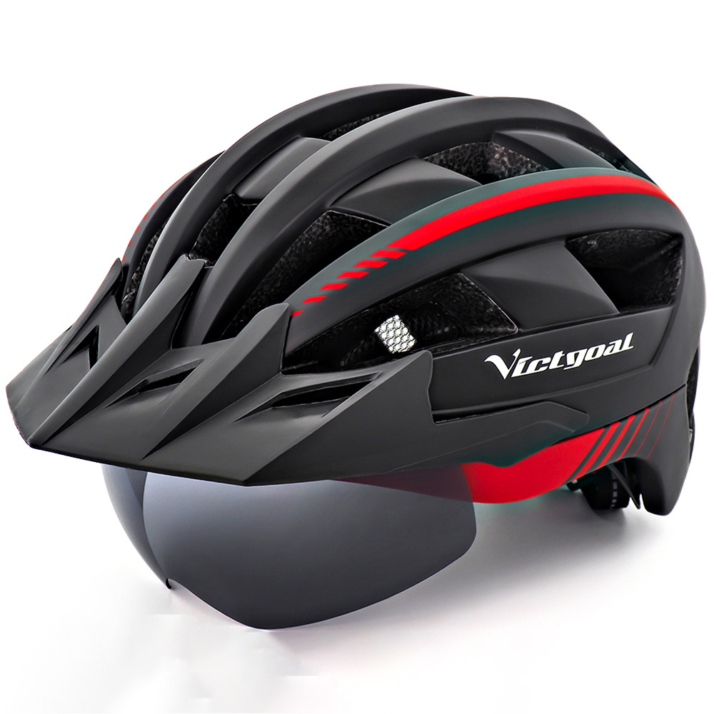 Велосипедный шлем VICTGOAL, светодиодный фонарик, MTB, велосипедный шлем, солнцезащитные очки