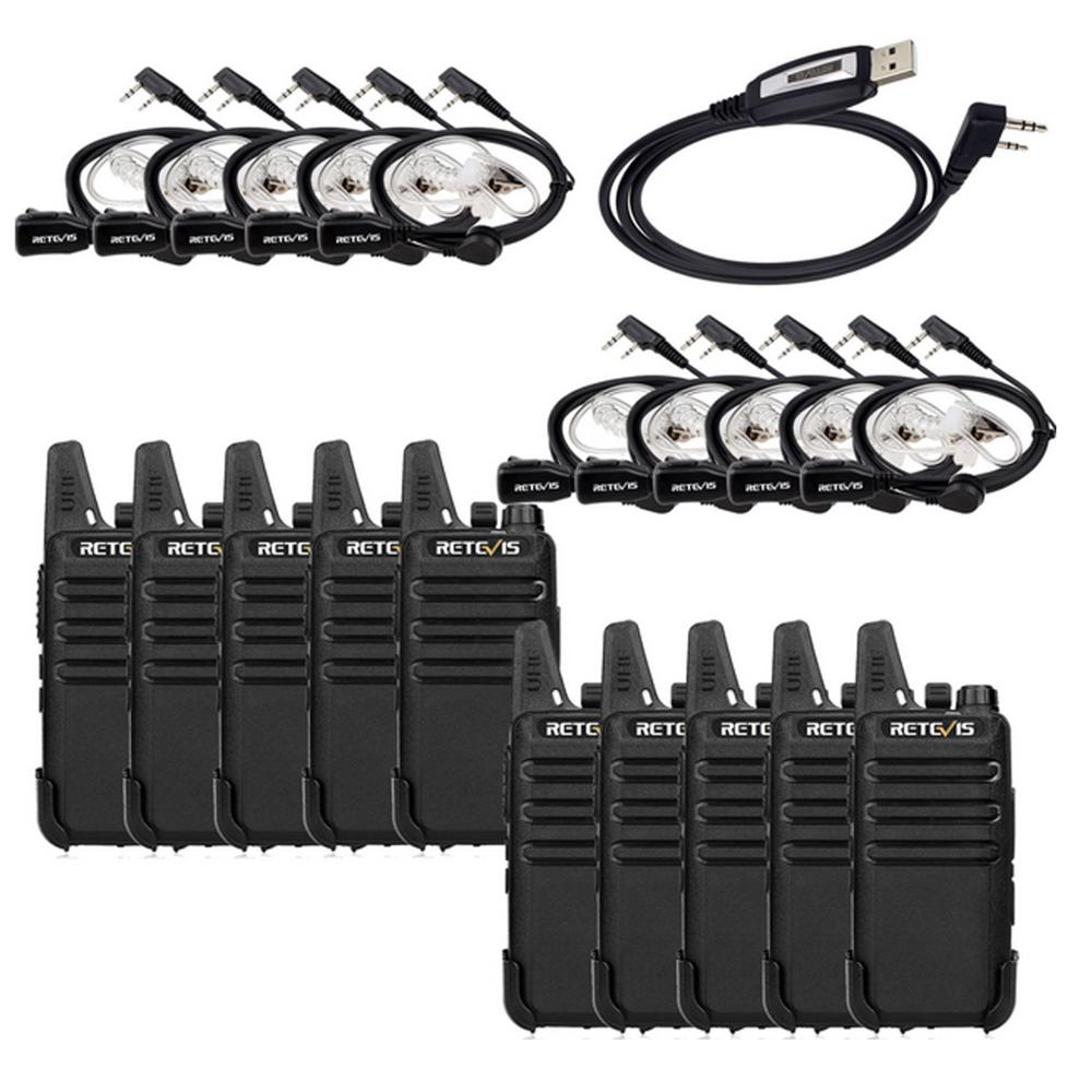 Упаковка из 10 шт. Retevis RT22 на дальние расстояния иди и болтай Walkie talkie s hand free 2 вт UHF462-467MHz 16CH 2-Way радио с гарнитура + кабель для программирования