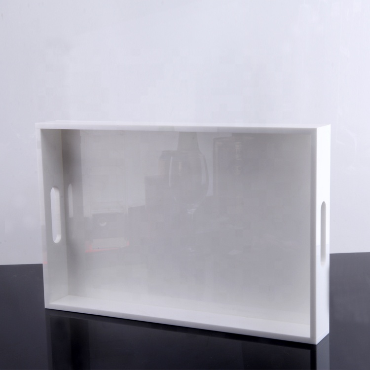 Lucite квадратные гладкие лотки акриловый твердый белый лоток с ручкой