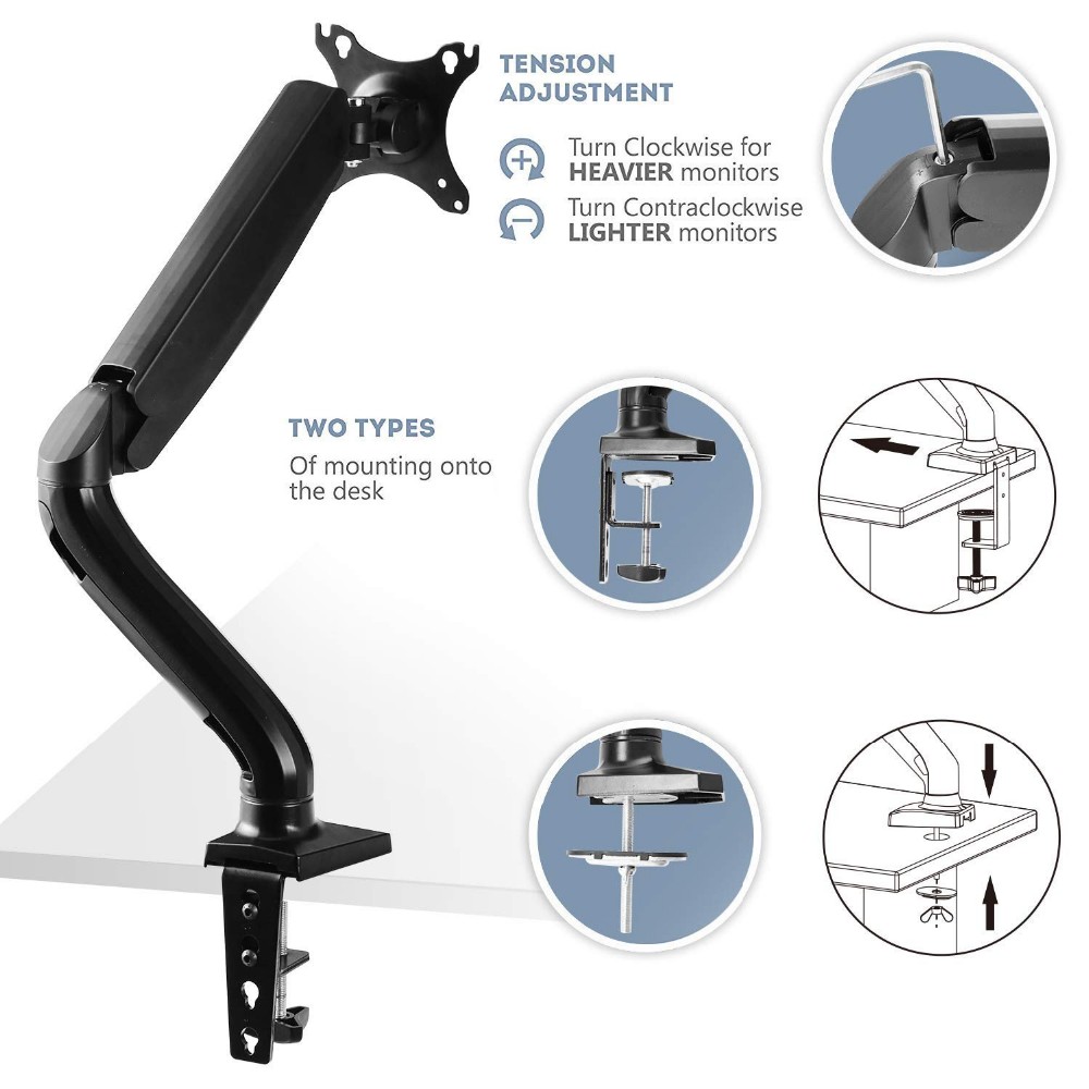 JLT Gas Spring Full Fotation 360 Degrees LCD Monitor Desk Mount Stand