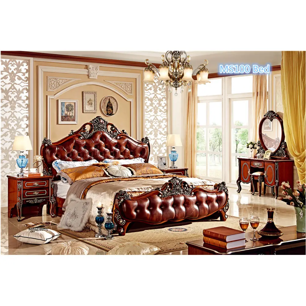 luxury European furniture teak wood king size bed