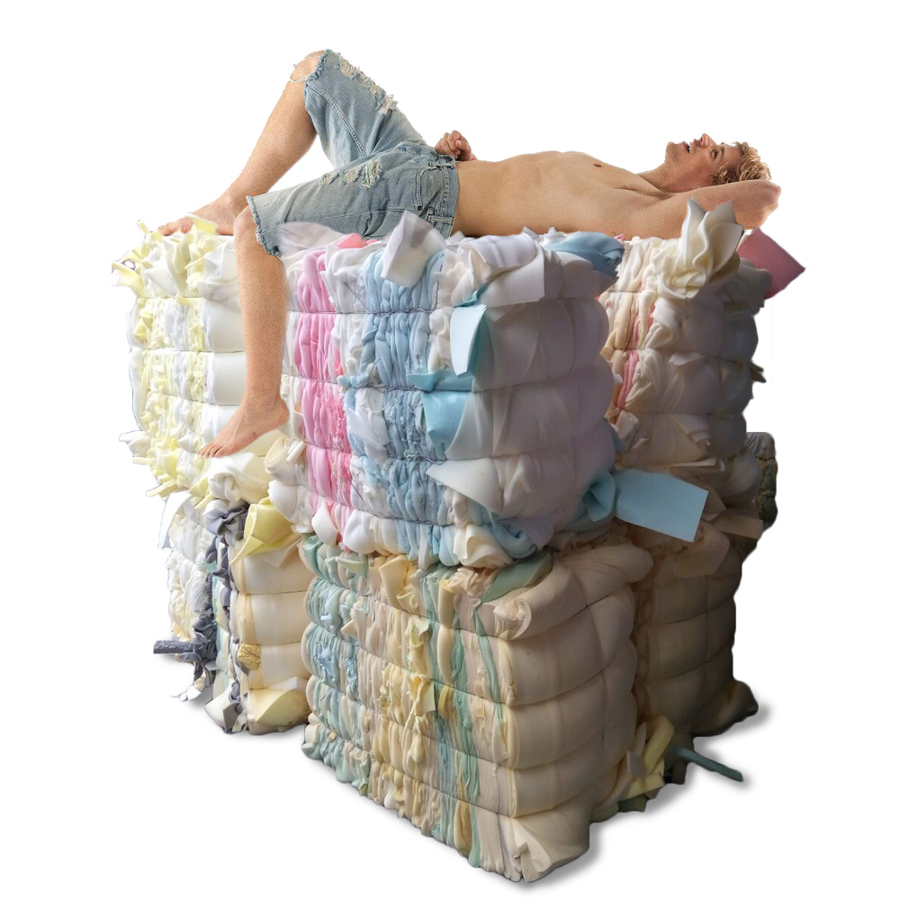 Polyurethane waste foam in bales for carpet underlay making