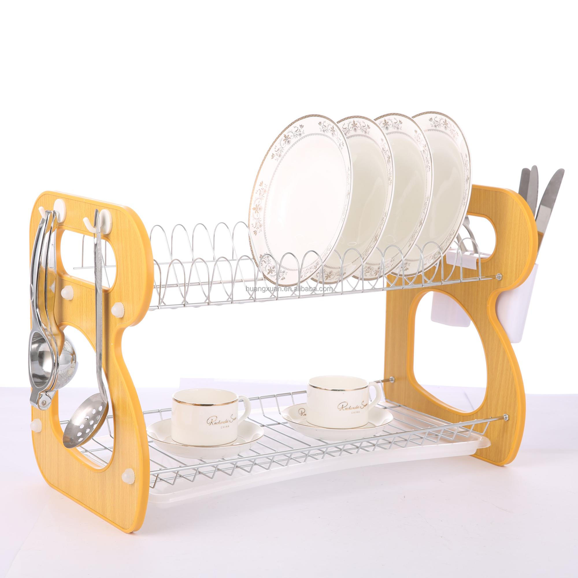 2tiers R Shape Wire standing Dish Rack with plastic tray for kitchen T037