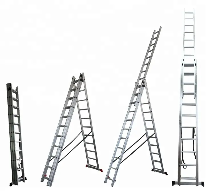 Triple Extension Aluminium Step Ladder 9.8 Feet To 7 Meters Comfort Rungs