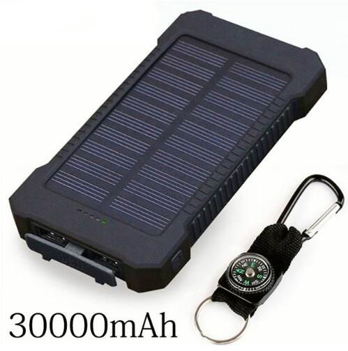 Солнечное зарядное устройство водонепроницаемый 30000mAh Солнечное зарядное устройство с 2 портами (стандарт порта Внешнее зарядное устройство Power Bank для Xiaomi смартфон со светодиодной подсветкой