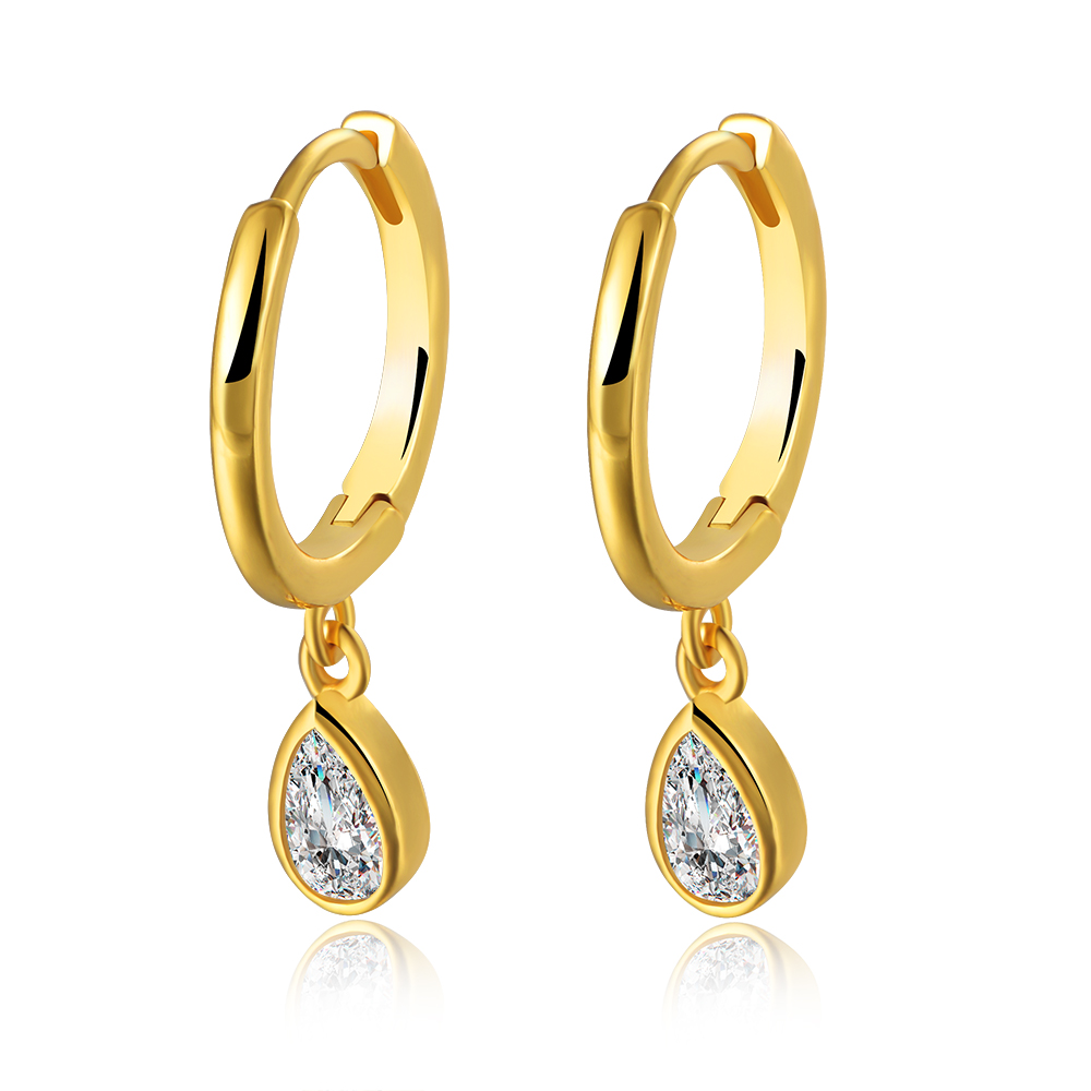 Горячая peishang 925 Ster серебро 14K позолоченный Малый Циркон капли воды формы серьги