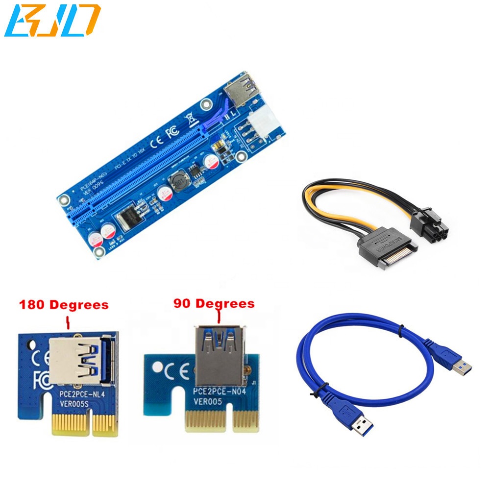 Mining Computer Accessories PCI-E 1x to 16x Riser PCI-E Riser Card with 60cm USB3.0 Cable Riser 6pin