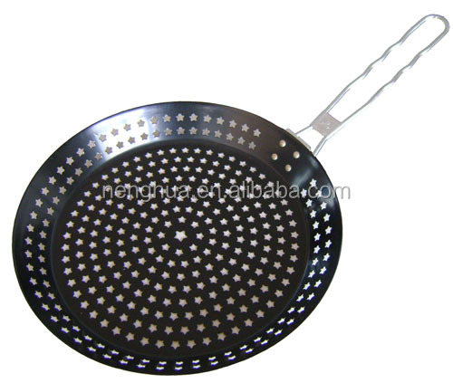 Foldable Handle Cooking Basket BBQ Pan Nonstick Grilling Skillet