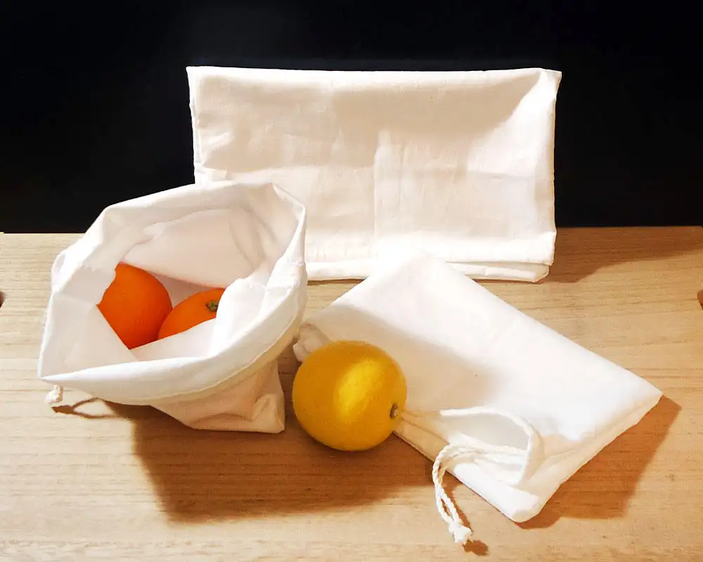 Zero waste shopping kit white cotton bulk drawstring bags and pouch