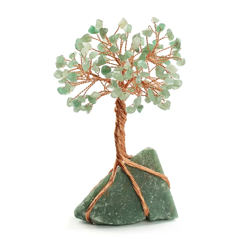 100% Handmade Green Aventurine Bonsai Brass Wire Tree For Table Home Decor, Healing Energy Natural Gemstone Chips Lucky Tree