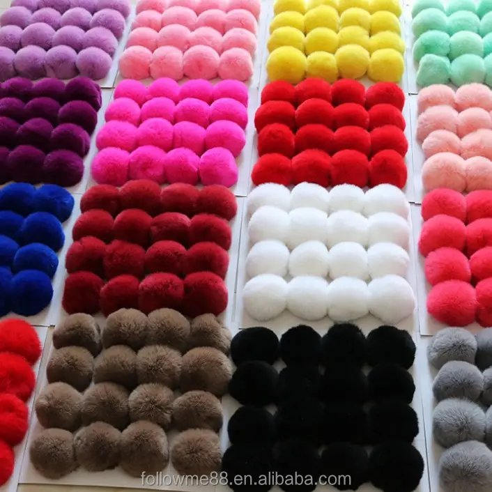 Factory DIY 5 cm 6 cm 8cm Real Rex Rabbit Fur Ball pompom for keychains bags hats and scarf pom pom Wholesale