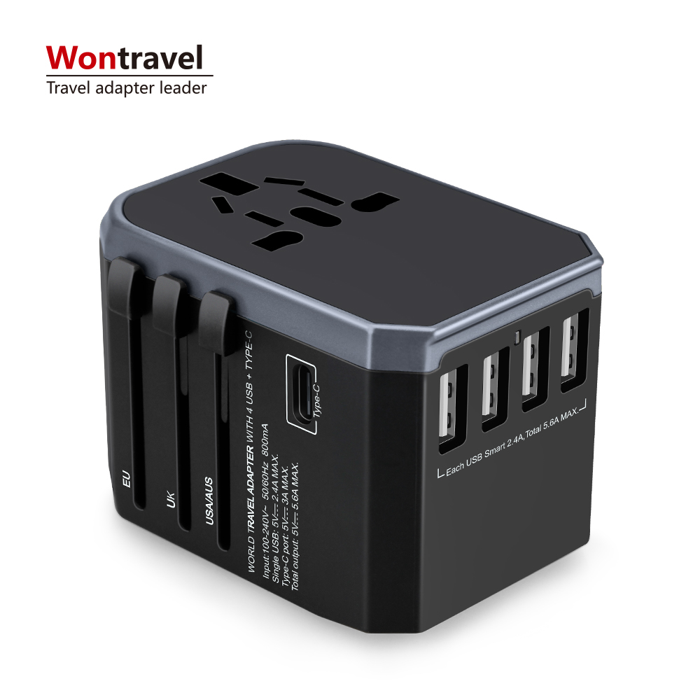 Новое поступление универсальный адаптер для путешествий smart IC Тип C 5USB A быстрое зарядное устройство адаптер для путешествий с вилкой UK EU US AUS