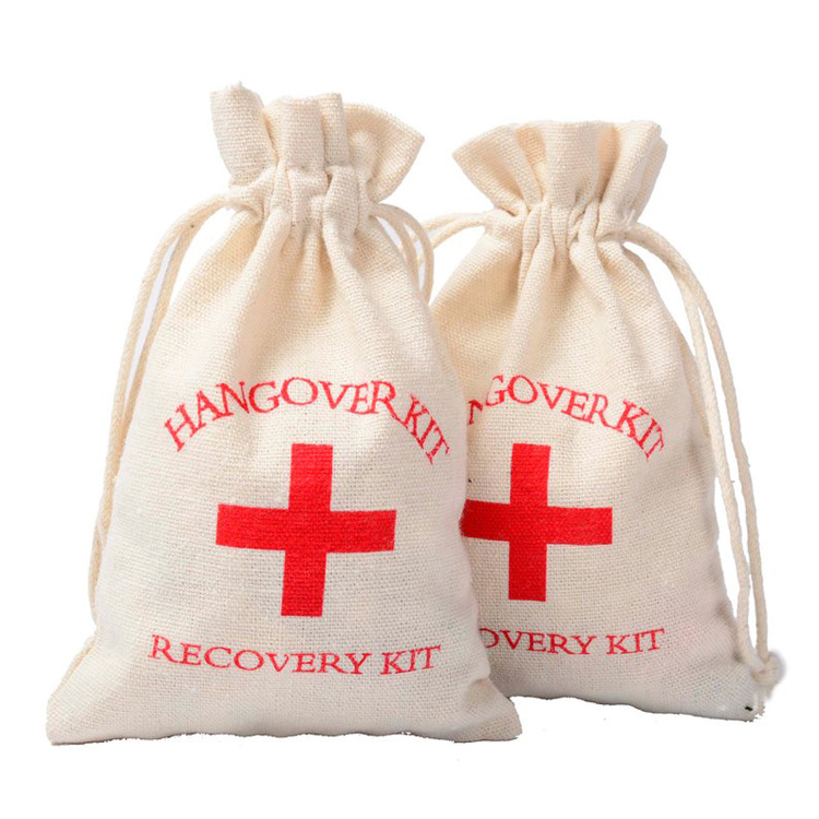 Drawstring Muslin Cotton Bags Hangover Kit