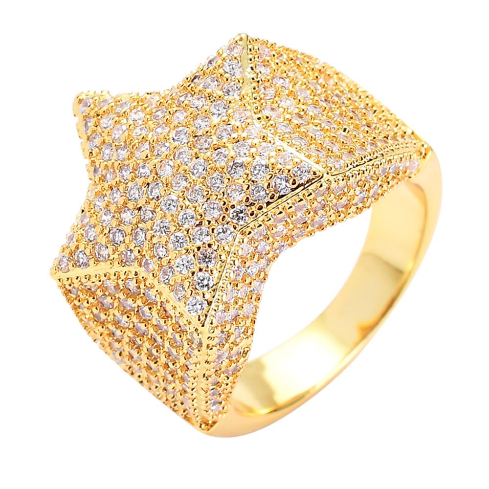 14K Yellow Gold Ring для Men, Micro Paved Cubic Zirconia, Star Shape, Brass Wedding Ring, hip Hop Jewelry, Wholesale, Best Selling