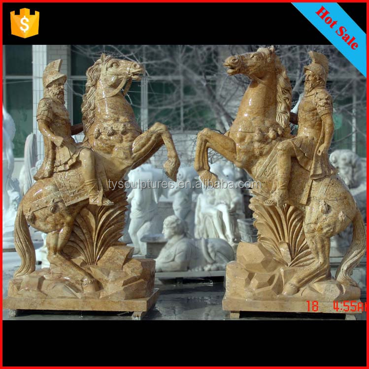 Hot sale large outdoor sculpture stone warrior with horse statue for garden