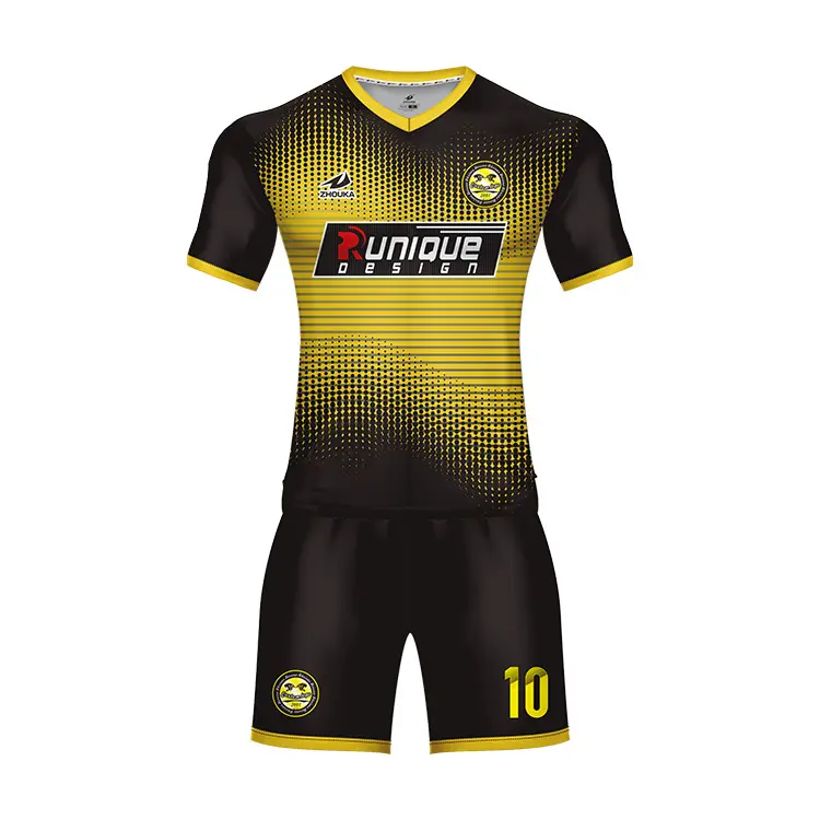 2019 Marshal Sports Jersey New Model Black And Gold Custom 100% Polyester V neck Soccer Uniform