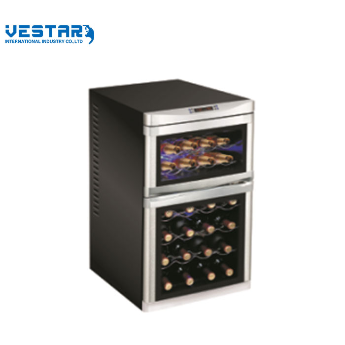 127V/220V 60Hz black case with silver frame glass door double door wine cooler