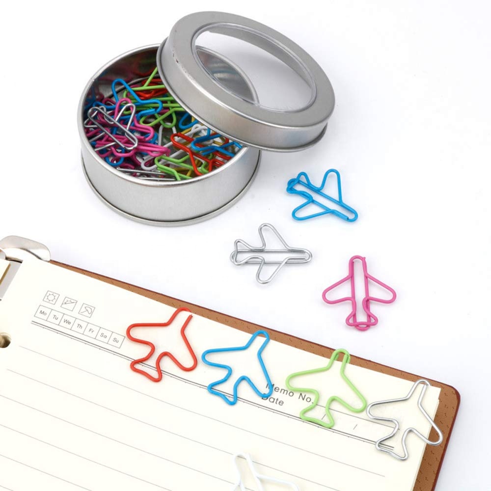 Cute airplane Paper clips colorful Metal Clips Bookmarks School Office Supplies Present