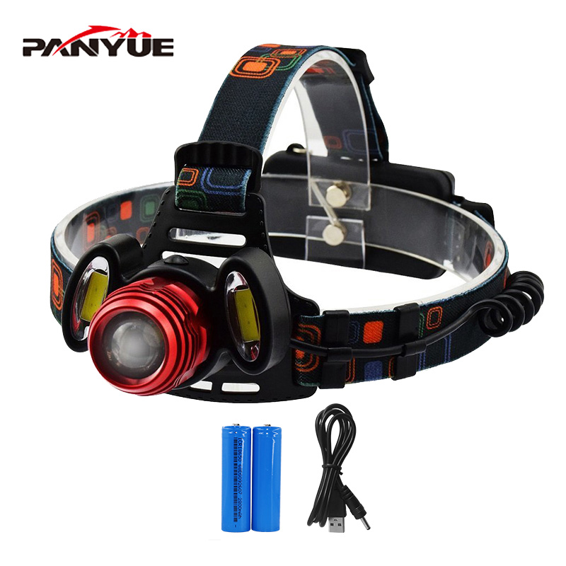 PANYUE 2000LM высокой мощности светодиодный налобный фонарь XM-L T6 + 2 * COB супер яркий водонепроницаемый USB перезаряжаемая фара 18650 батарея