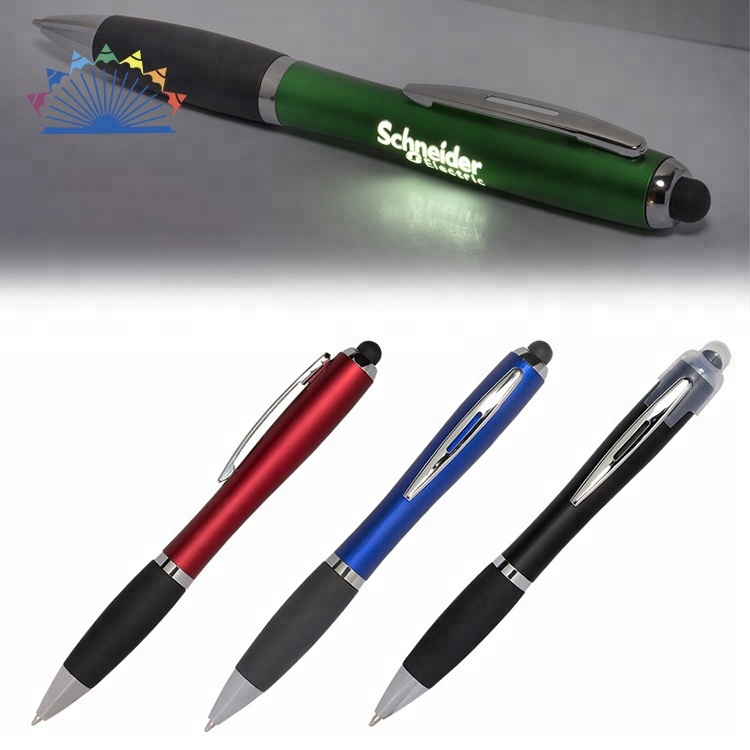 OEM DIY черный светодиодный светильник подарок Мягкий сенсорный экран Шариковая ручка под заказ дешевый пластиковый активный стилус рекламная шариковая ручка с логотипом