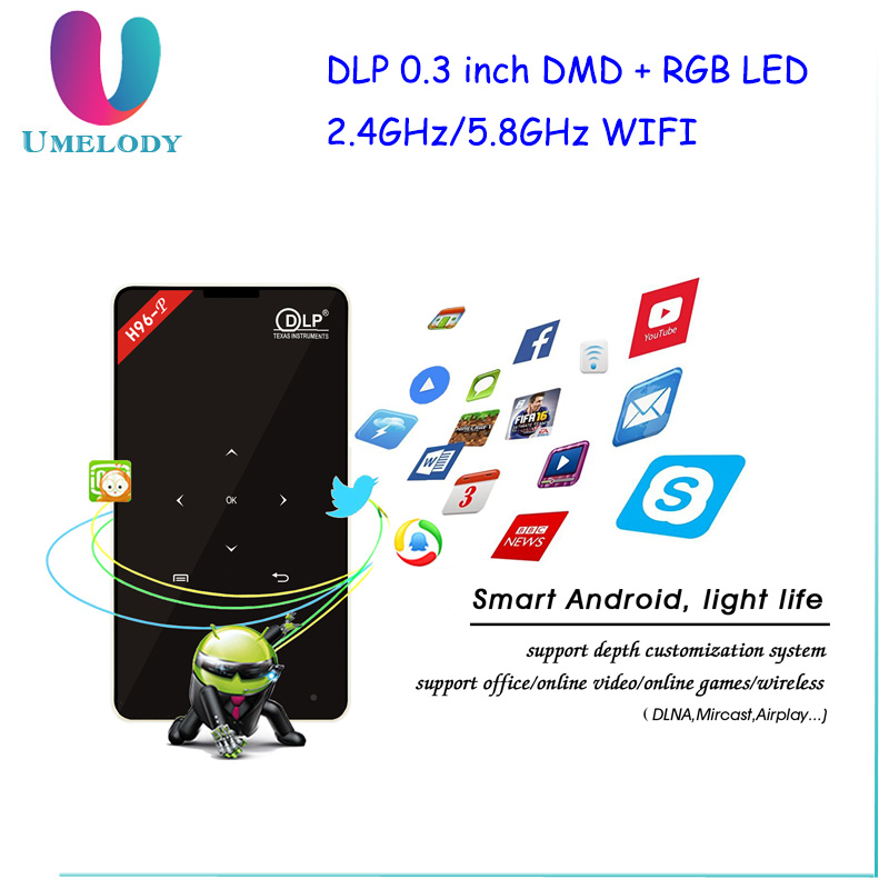 Umelody новейший проектор для мобильного телефона DLP 0,3 дюймов DMD + RGB LED S905 1 + 8 ГБ/2 + 16 Гб DLP проектор для домашнего кинотеатра и офиса