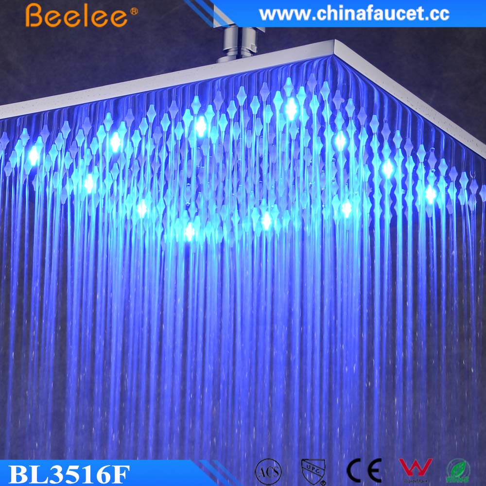 Beelee Ceiling Mounted 16 inch Temperature Control Rainfall Shower Head with LED