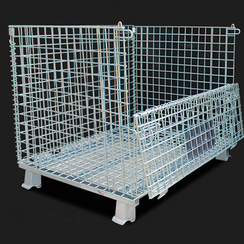collapsible rolling metal storage cage container in cargo storage