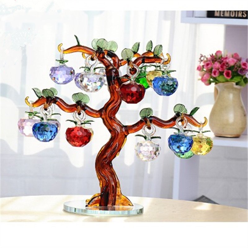 Glass Crystal Apple Tree With Hanging Colorful Apples For Christmas Decoration