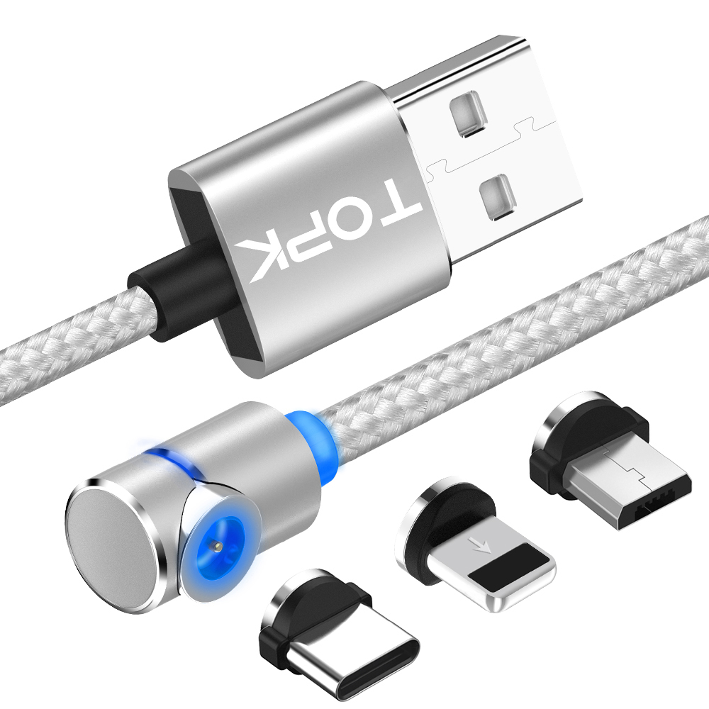 Бесплатная доставка TOPK AM30 2 м 90 градусов Магнитный USB зарядный кабель