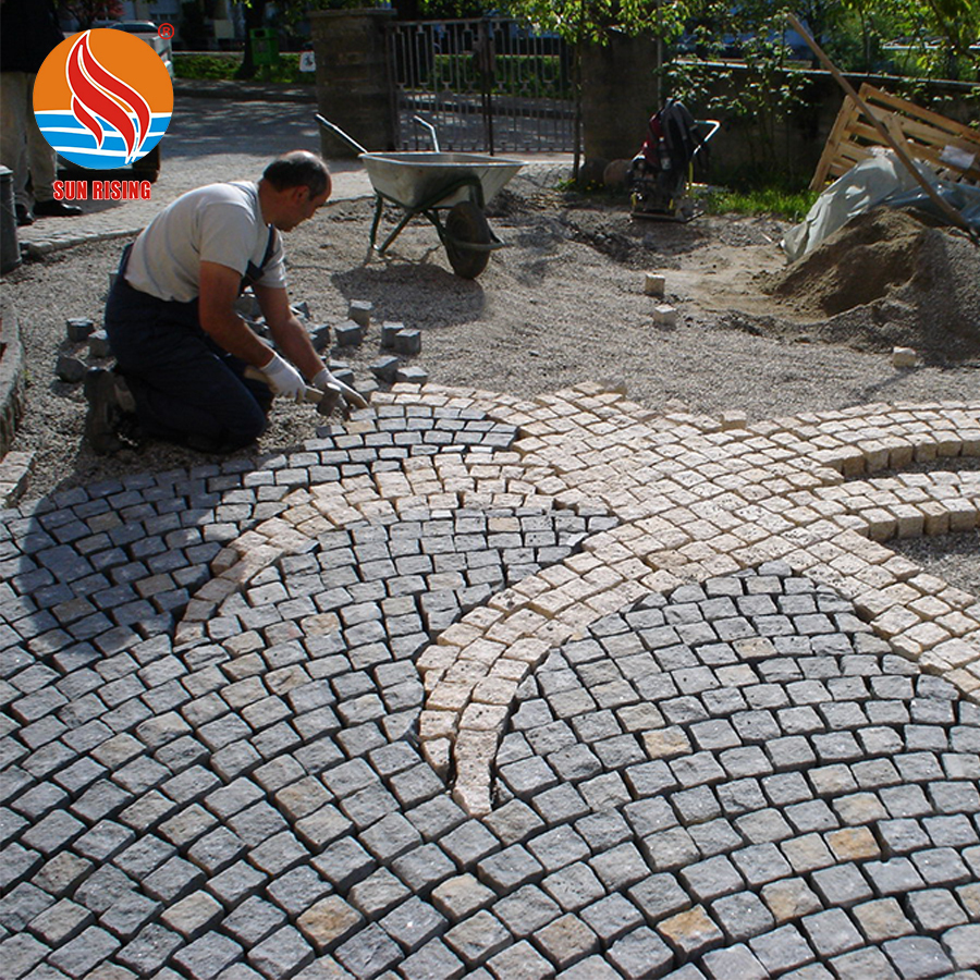 Our Side Garden Yard Park Road Flooring Tiles Paver Factory Supply Natural Granite Cobble Cube Stone Outdoor Paving on Mesh