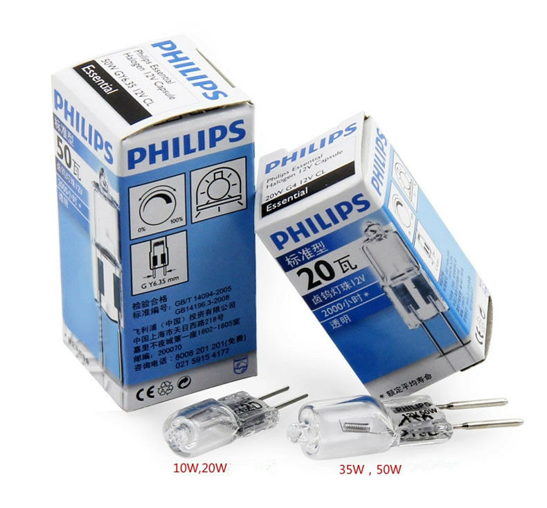 10 шт. Philips 12 В Вольфрамовая лампа 50 Вт, хрустальная лампа низкого давления, яркая галогенная лампа