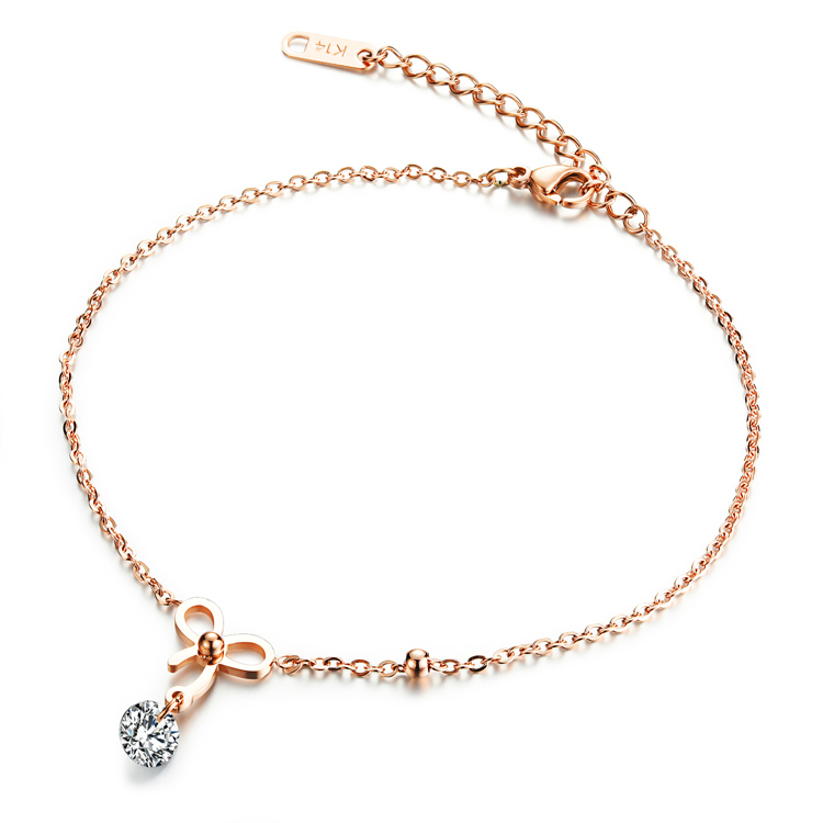 Marlary Fancy New Design Anklet With CZ Charm For Women Stainless Steel Rose Gold Foot Chain Anklet Foot Jewelry