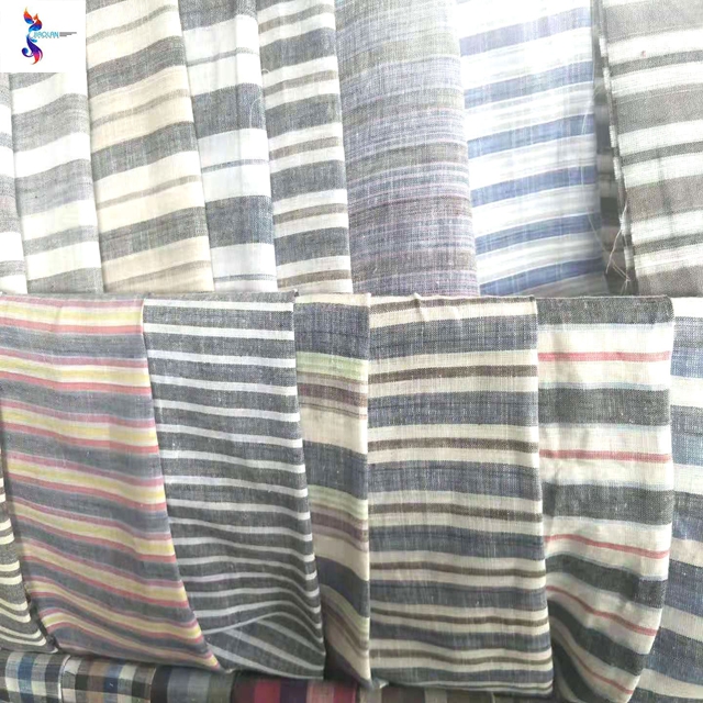 Cheap soft comfortable linen yarn dyed fabric stock lot in keqiao