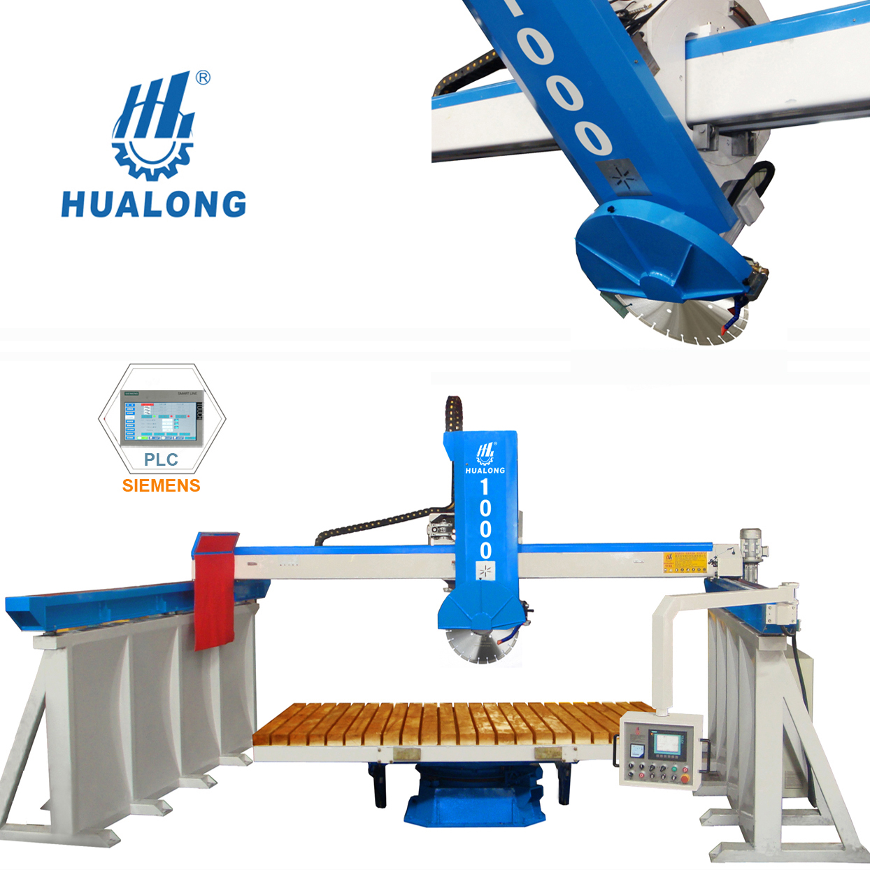 HUALONG HLSQ-1000 автоматическая машина для резки камня, мостовая пила с наклонным столом для гранитной плиты
