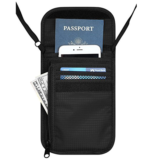 Travel Neck Pouch Hidden Passport Holder Wallet RFID Blocking Neck pouch