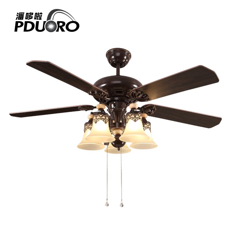52 inch indoor decorative ceiling fan light five pieces wooden blades pull chain switch AC pure copper motor