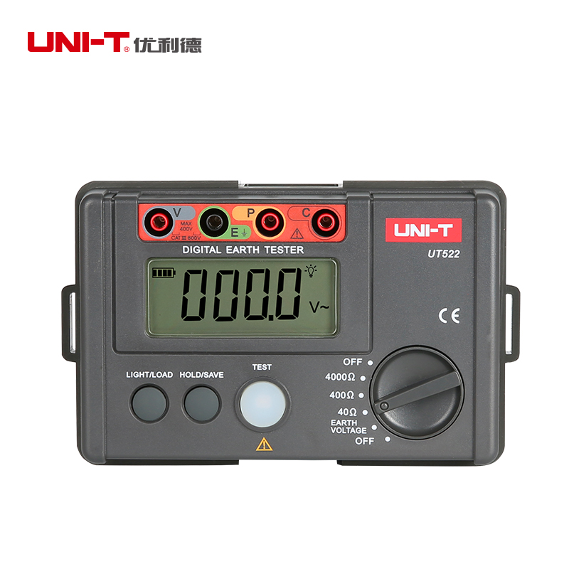 UNI-T UT522 прибор для проверки сопротивления земли, дисплей низкого напряжения, отображение данных, отображение превышения диапазона, автоматическое отключение, ЖК-подсветка