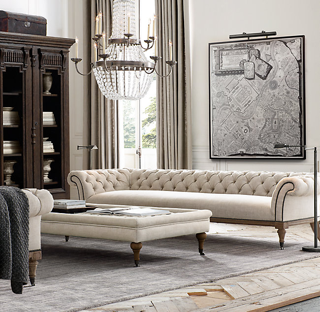 2020 Горячая продажа RH высокого класса кнопки tufted удобные спальные ТВ-диваны гостиной 3 + 2 + 1 диван набор