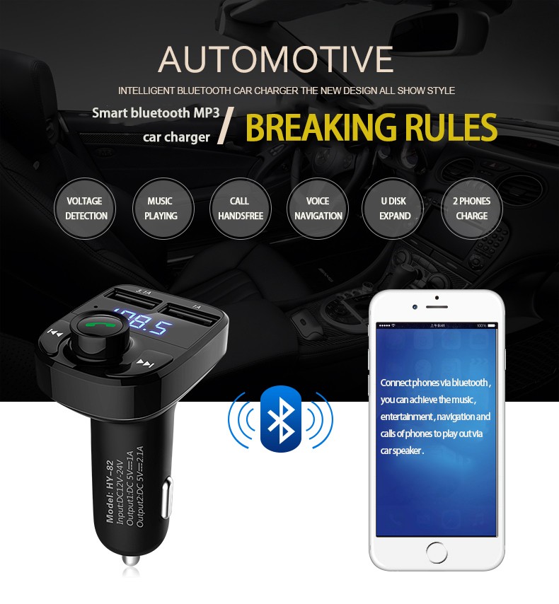 Автомобильный комплект BluetHandsfree, автомобильное зарядное устройство для MP3 музыки с USB-входом, 3,1 А, Автомобильный MP3-плеер с двумя USB-портами